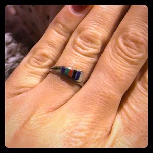 Mexican antique ring Sterling silver multicolor